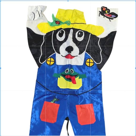 3D Dog Garden Flag Country Pup Blue Overalls Frog Butterfly Hanging Paws 37" - Picture 6 of 7